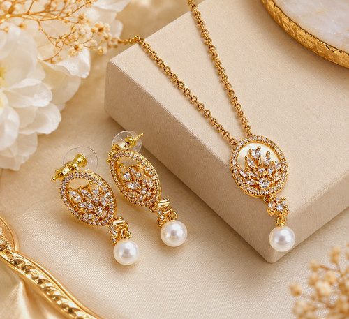 Luxus schmuckset gold - gold, zirkonia
