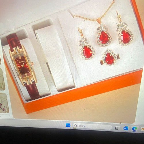 Schmuckset rot silber strass - schmuckset,