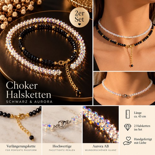 Choker halskette schwarz gold - halskette,