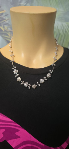 Kette silber rosen - silber, strass